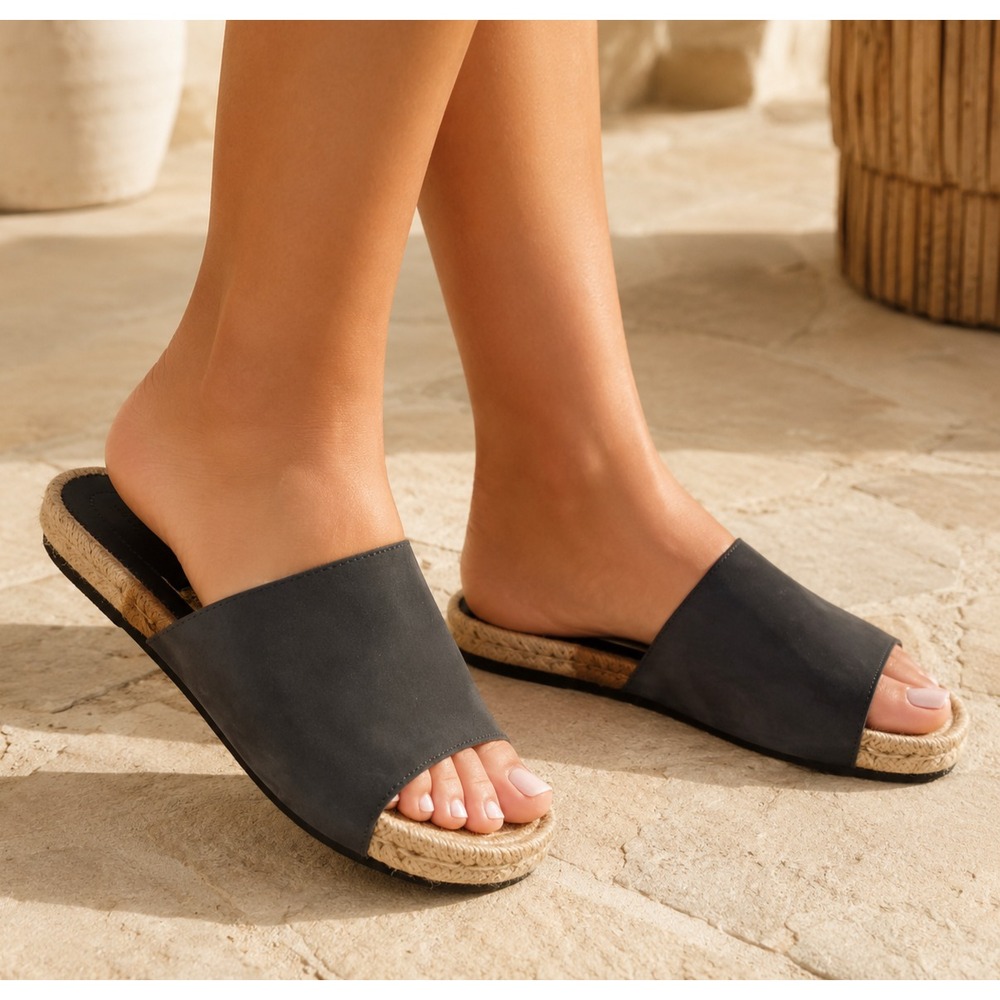 Andre Assos Women's Espadrille Sandals Black Leather Size 9